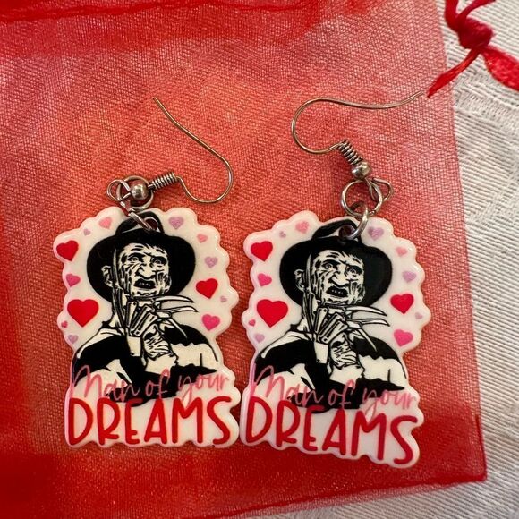 Earrings Fishhook Freddy Kruger Halloween Horror Costume Jewelry Silver - Picture 1 of 3